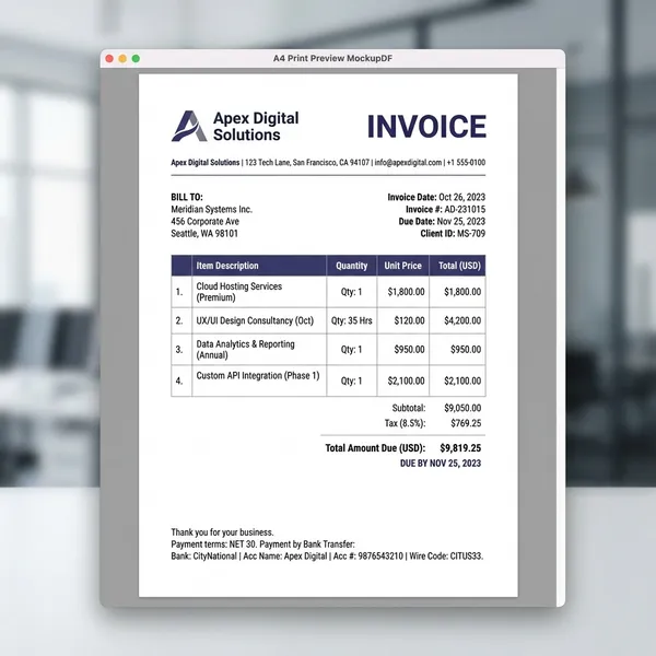 Professional invoice PDF preview
